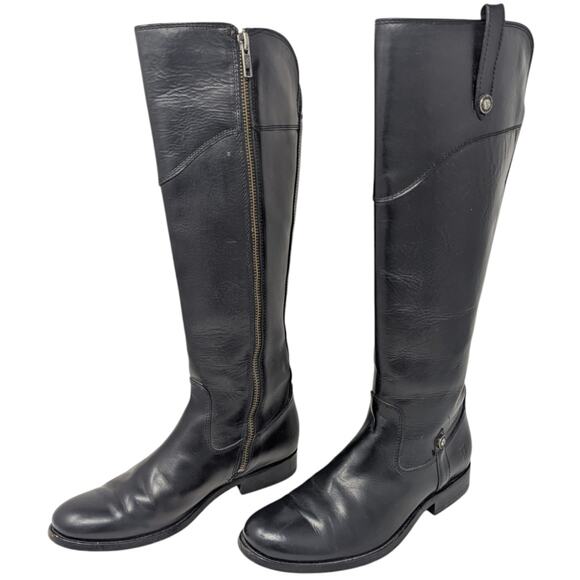 Frye Black Tall Leather Knee High Boots Melissa Zip 6 - Picture 1 of 7